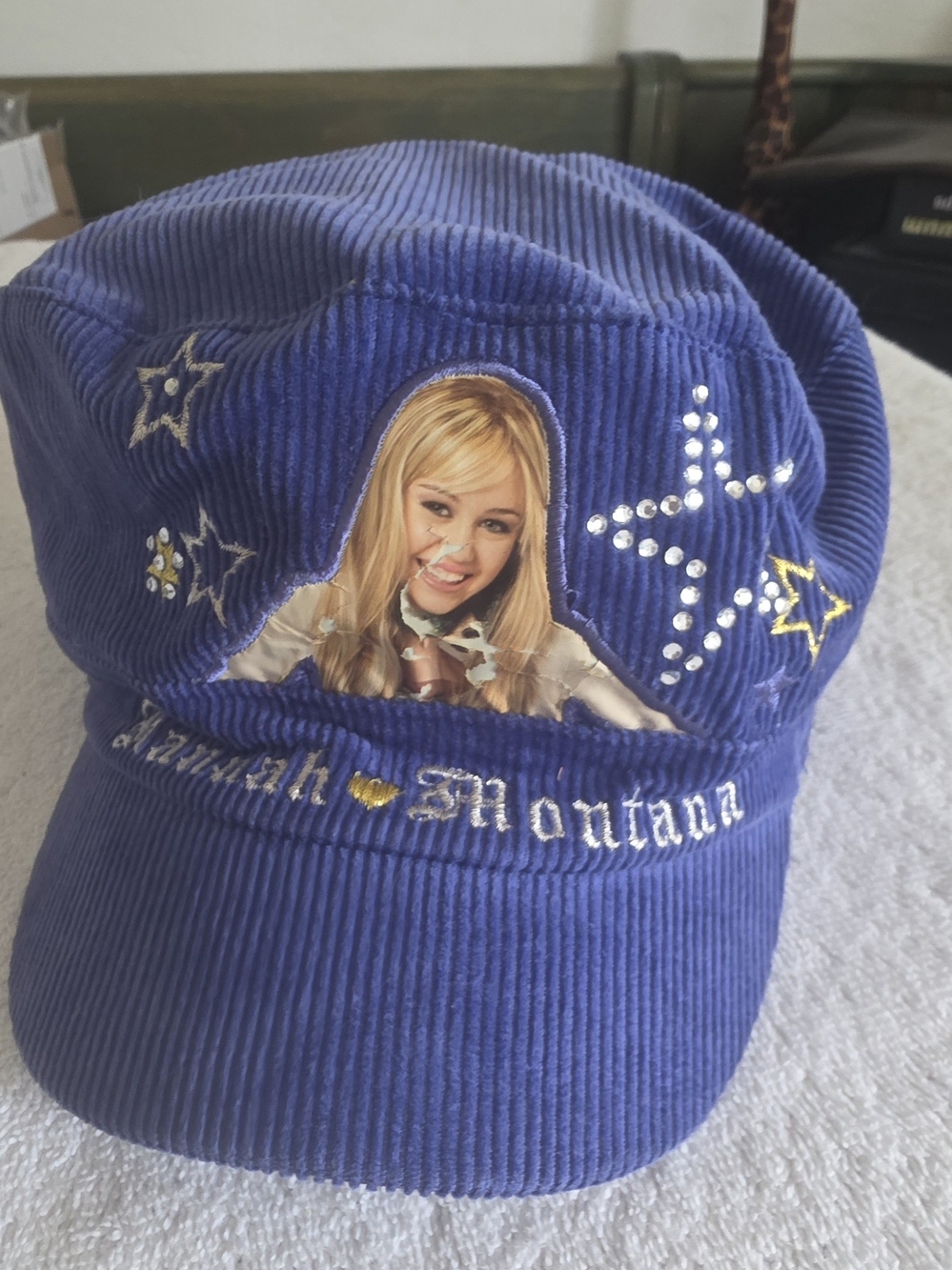 Vintage Y2K Hannah Montana Blue Corduroy Cabbie Hat Newsboy Cap Disney